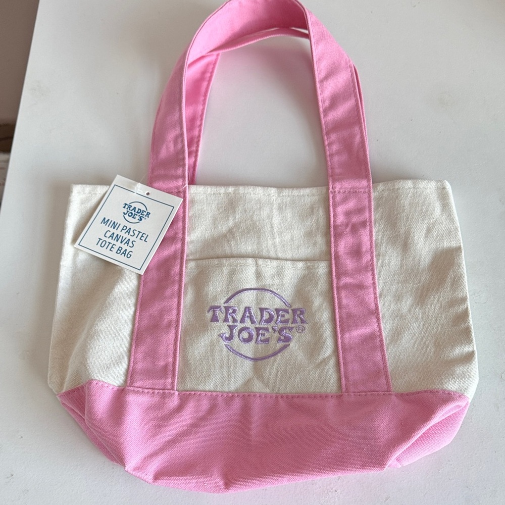 trader joe’s mini pastel canvas tote bag - pink